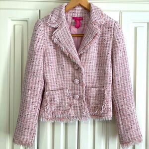 Thalia Sodi Pink White Tweed Plaid 3 Button Blazer Jacket With Pockets Size M